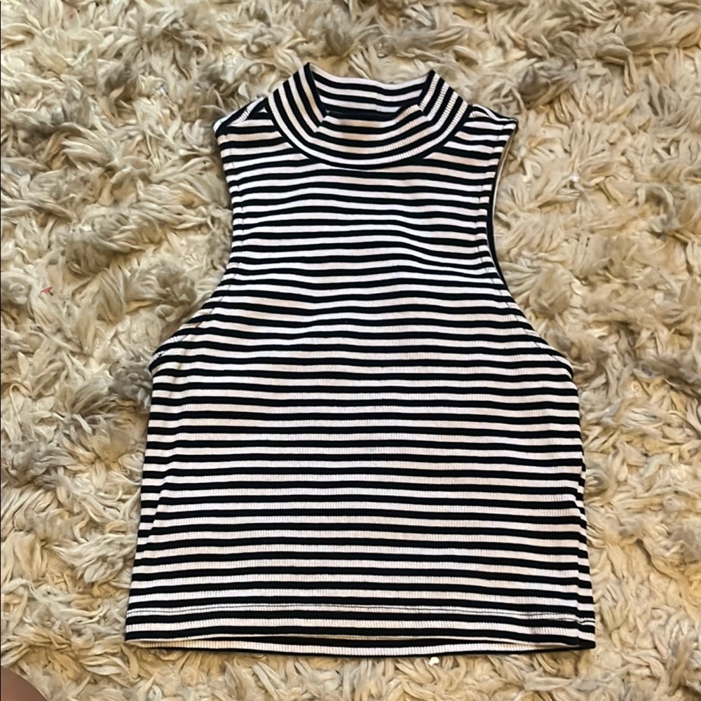 Blue and White Crop Turtle neck with Sleeveless Design